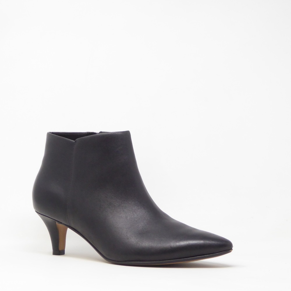 Clarks Womens Linvale Sea Ankle Boots Black Leather Pointed Toe Kitten Heel  8